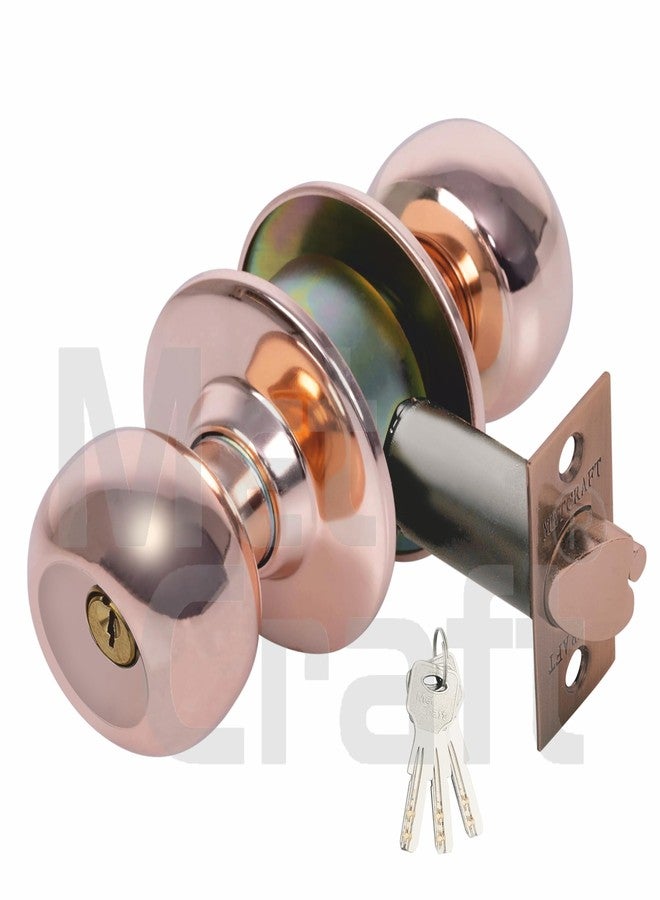 Met Craft SS304 Room Door Knob Lock - with 3 Brass Computerised Key Cylindrical Lock for Bedroom/Main Door/Tubular Door Knob/Handle (Rose Gold, 70 mm Backset) - Image 2